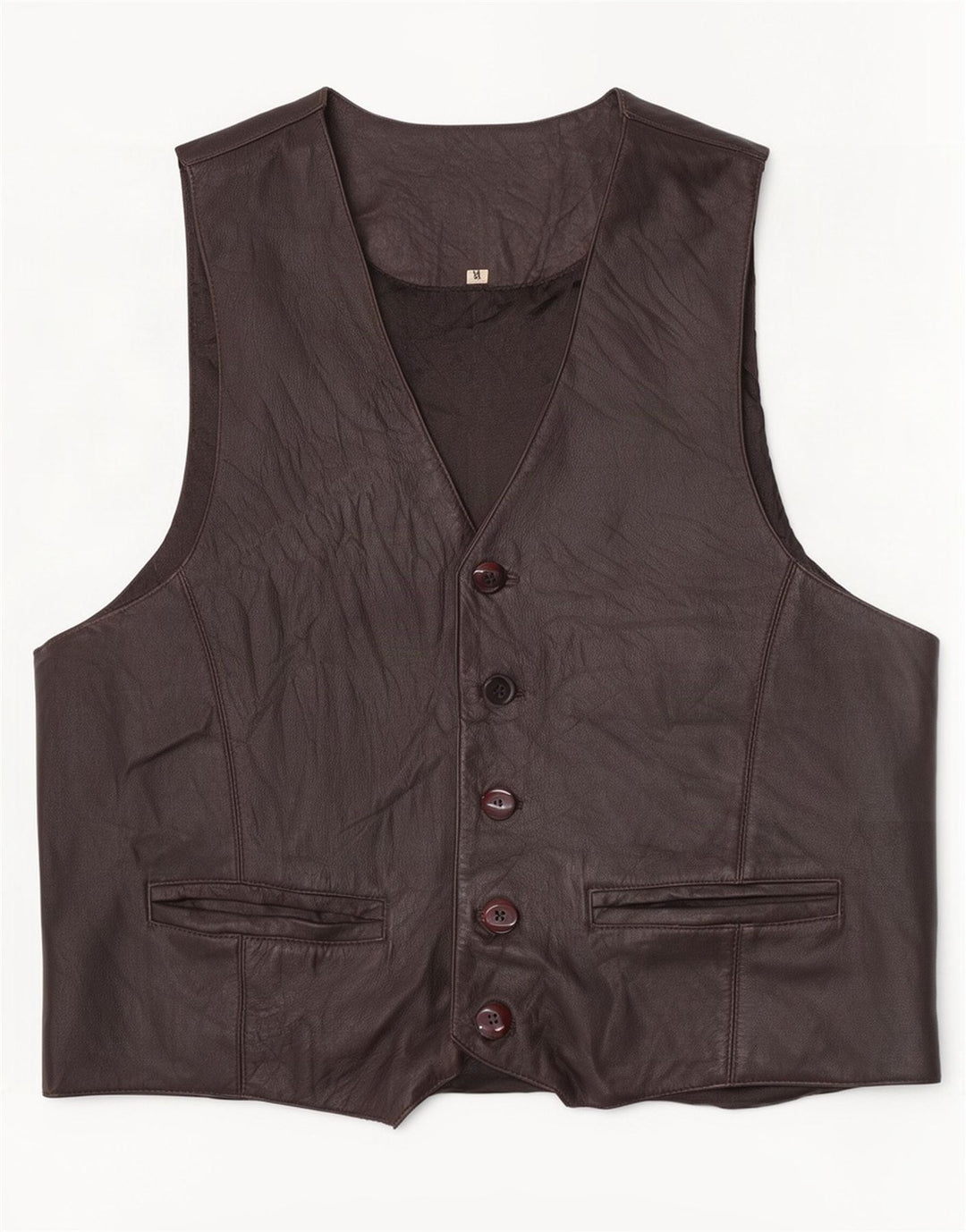 Colete de couro masculino vintage marrom médio