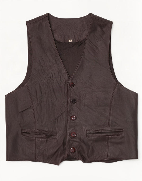 Colete de couro masculino vintage marrom médio