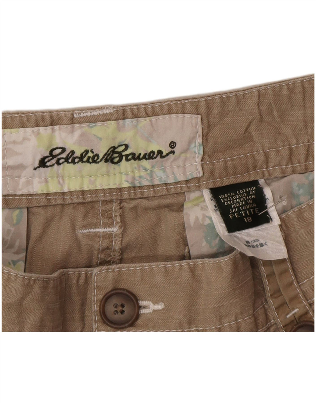 Shorts femininos Eddie Bauer Petite Cargo EUA 18 2XL W38 algodão bege