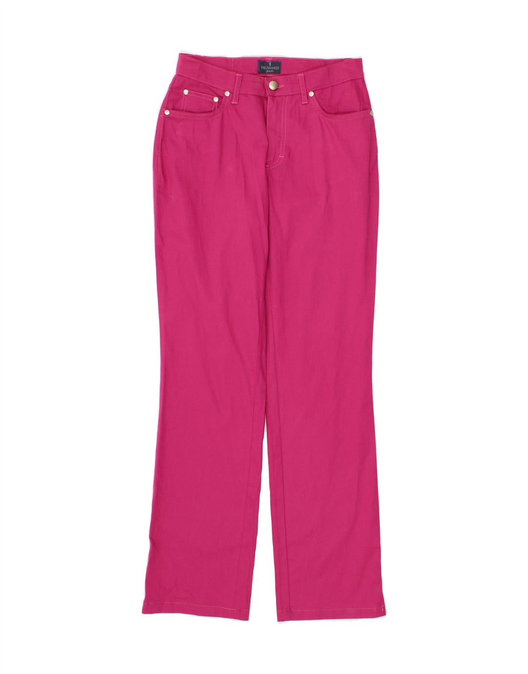 TRUSSARDI Womens Straight Casual Trousers W27 L31 Pink Cotton Vintage Trussardi and Second-Hand Trussardi from Messina Hembry 