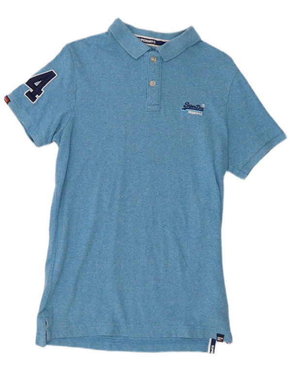 Camisa polo masculina Superdry estampada grande algodão manchado azul