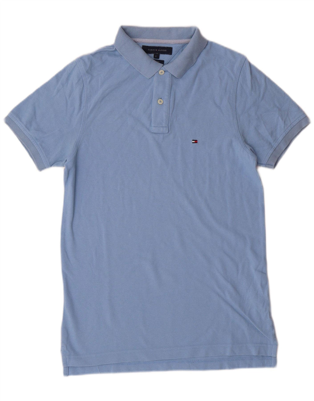 Camisa polo masculina Tommy Hilfiger pequena azul algodão