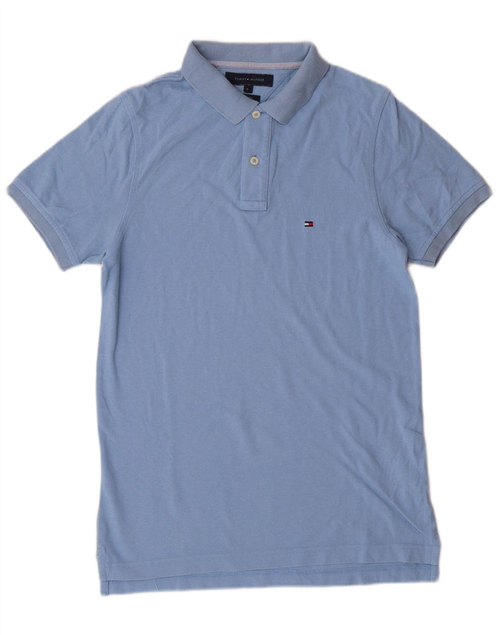 Camisa polo masculina Tommy Hilfiger pequena azul algodão