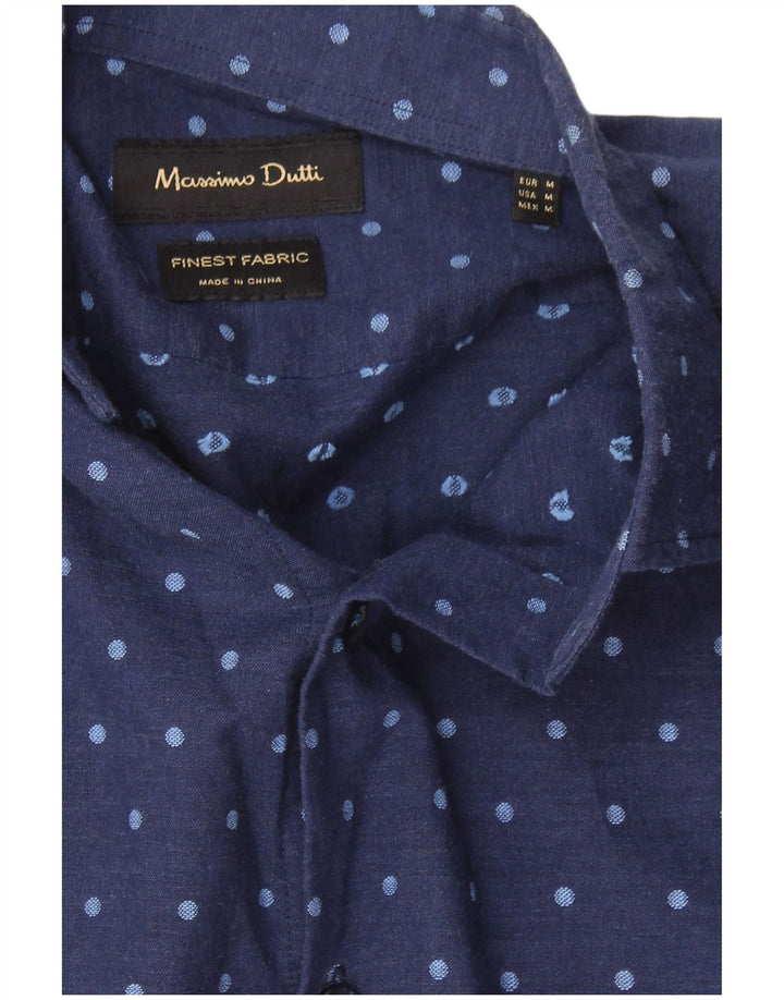 Camisa masculina MASSIMO DUTTI média azul marinho manchada