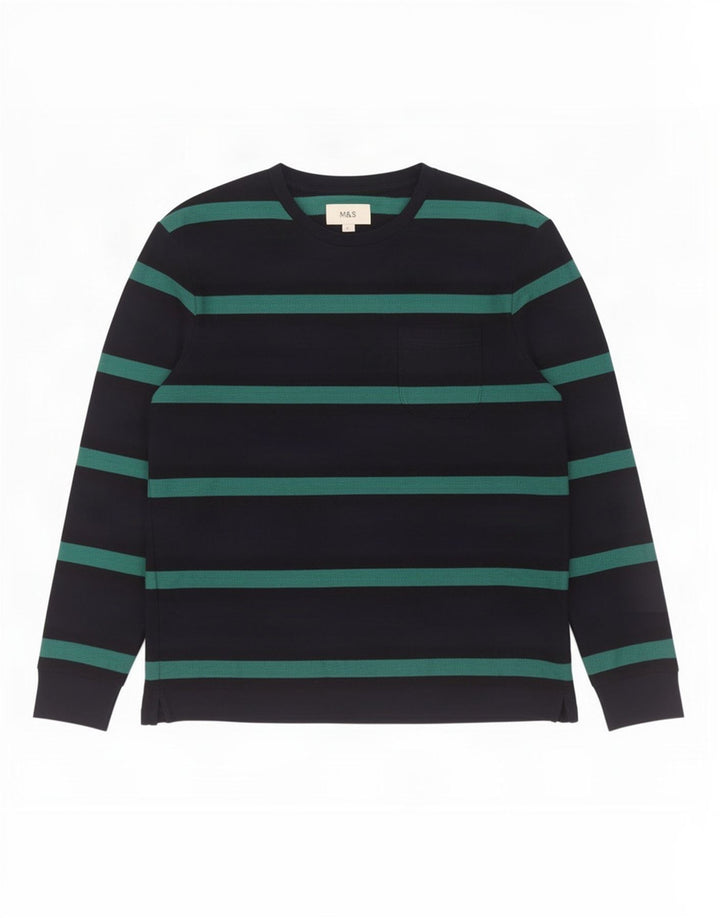 Top masculino Marks & Spencer manga comprida grande algodão listrado azul marinho