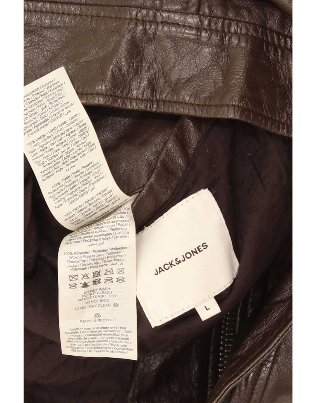 Jaqueta de couro masculina Jack & Jones Reino Unido 40 grande marrom