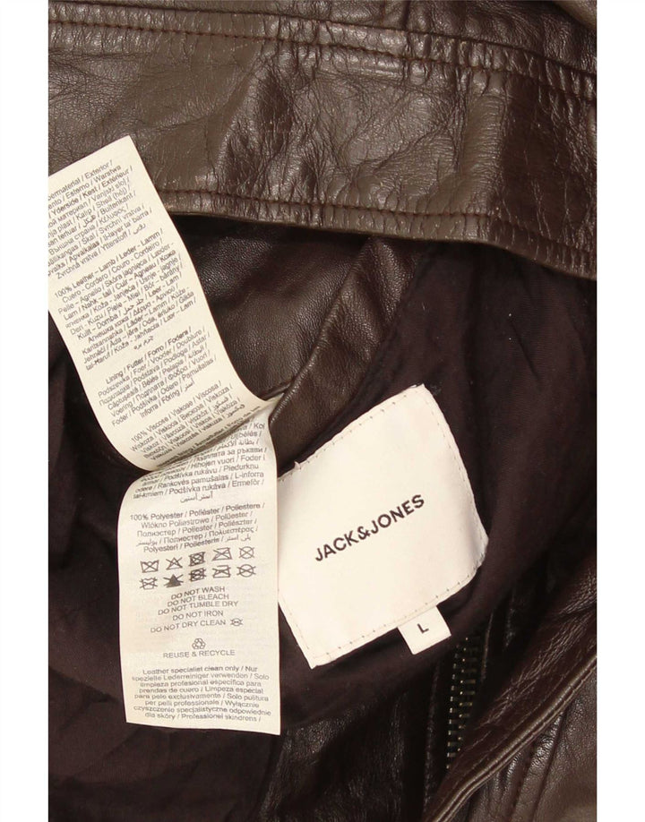 Jaqueta de couro masculina Jack & Jones Reino Unido 40 grande marrom