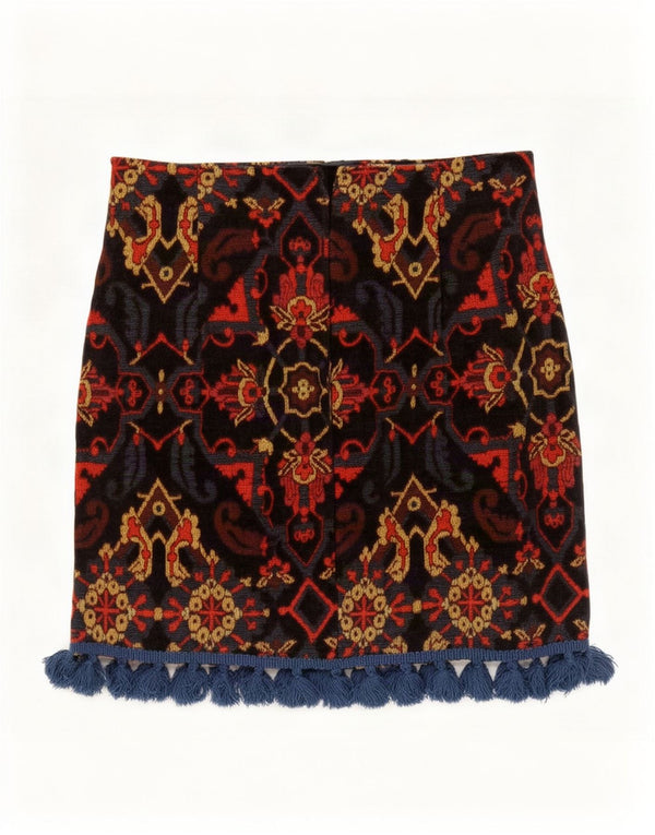 Mini saia feminina Zara pequena W26 acrílico paisley multicolorido