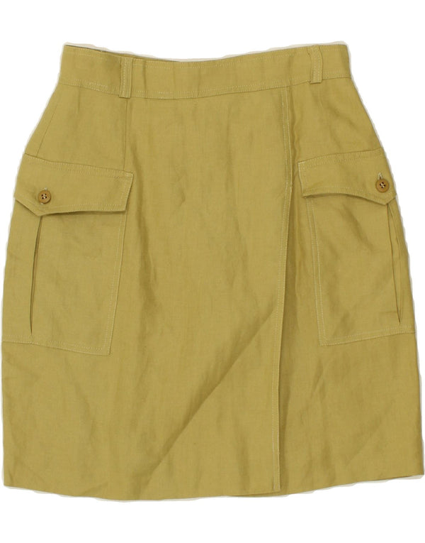 Saia lápis feminina de fim de semana MAX MARA Reino Unido 12 médio W28 linho amarelo