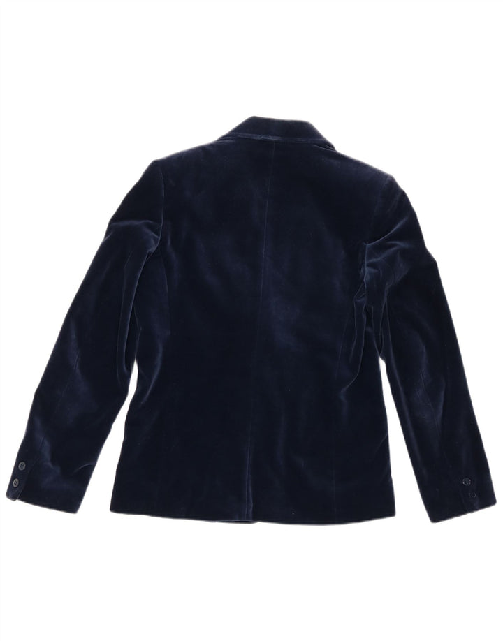 Jaqueta blazer feminina de veludo com 2 botões Jaeger Reino Unido 8 algodão azul marinho pequeno