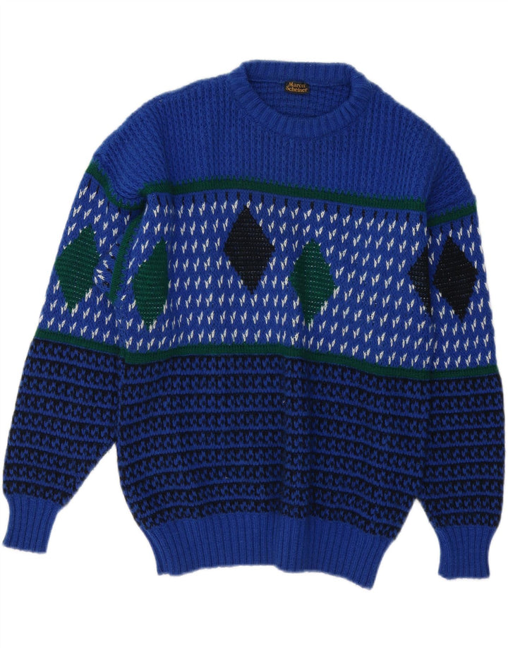 Suéter vintage masculino com gola redonda IT 48 Azul Médio Argyle/Diamante