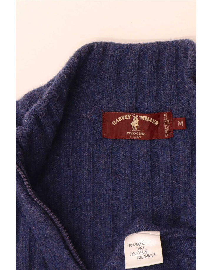 Suéter cardigan masculino Harvey Miller de lã azul médio