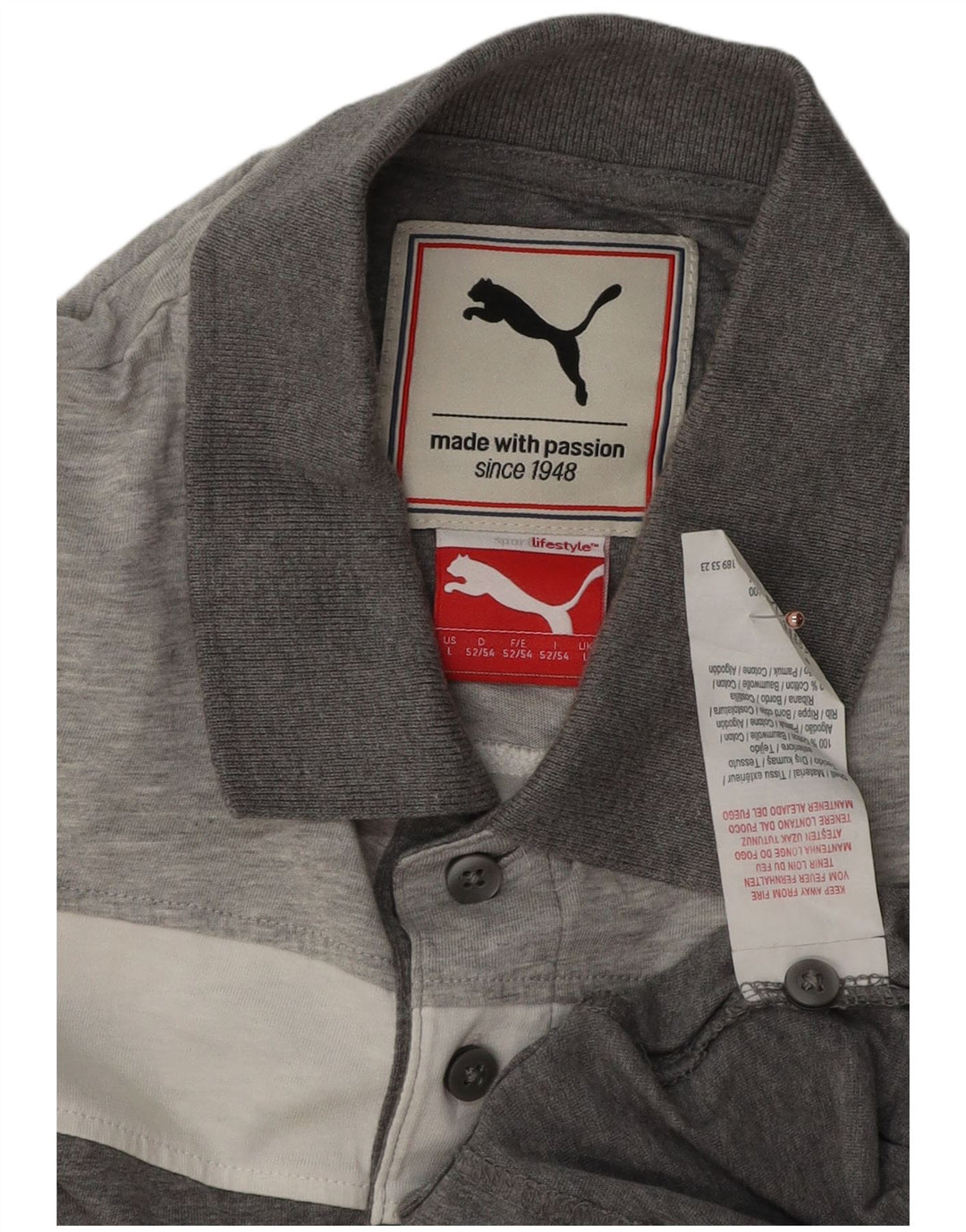 Camisa polo masculina PUMA grande cinza colorblock algodão