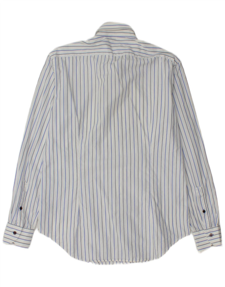 Camisa masculina Ungaro tamanho 39 15 1/2 algodão listrado branco médio