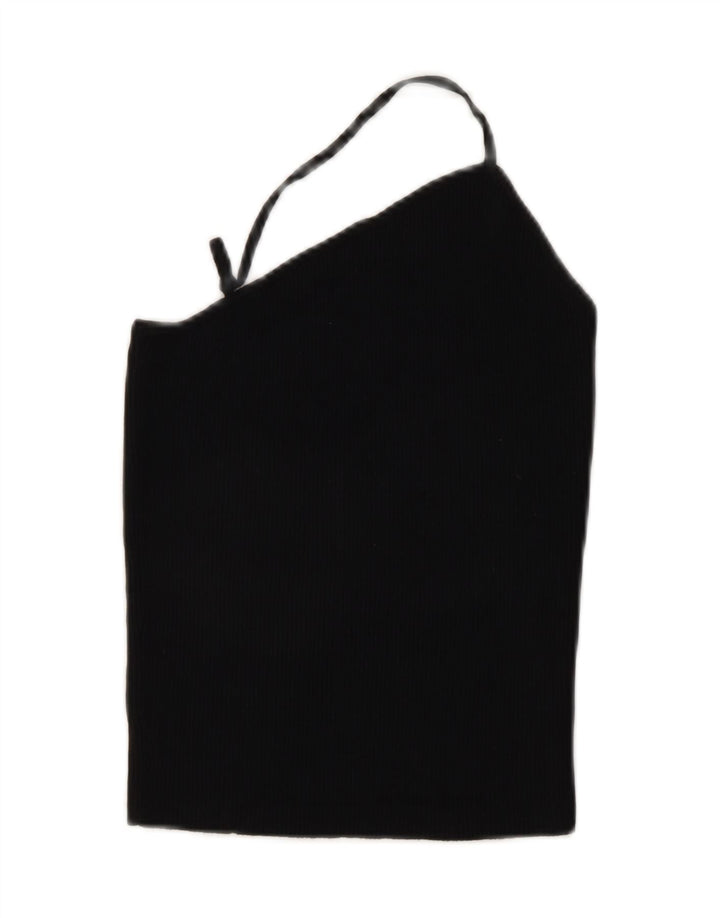 Zara Womens Crop Off Ombro Top Reino Unido 8 Pequena Viscose Preta