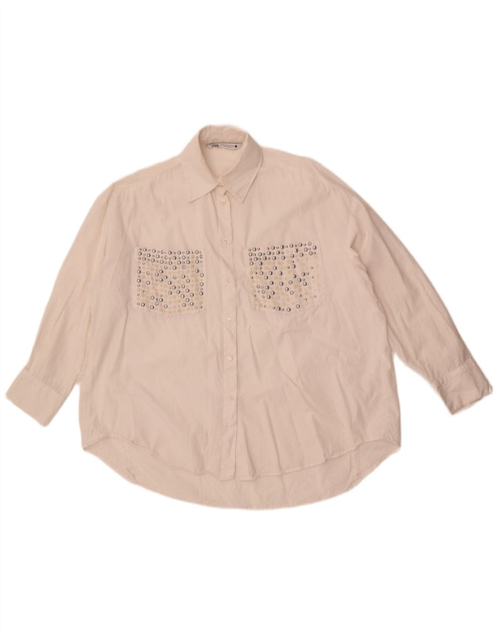 Zara blusa feminina oversized UK 6 XS branca
