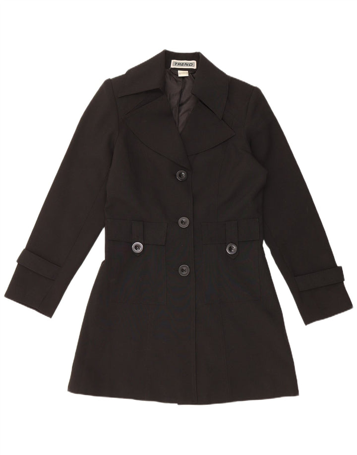 Trend Womens Trench Coat UK 10 Pequeno Poliéster Preto
