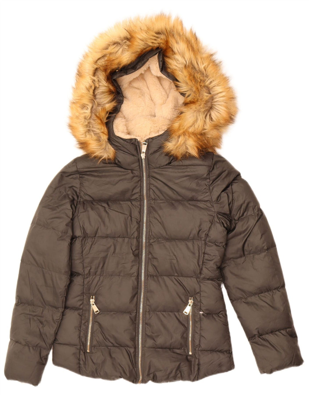 Jaqueta acolchoada com capuz feminino Zara UK 6 XS poliéster cinza