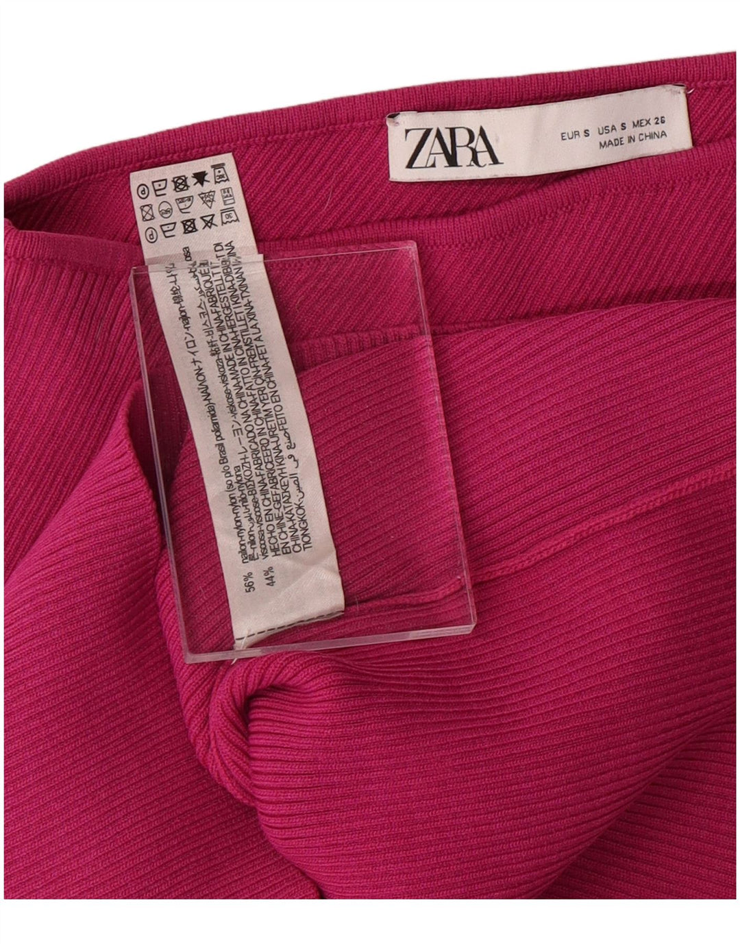 ZARA Top feminino curto de um ombro Reino Unido 8 pequeno rosa nylon