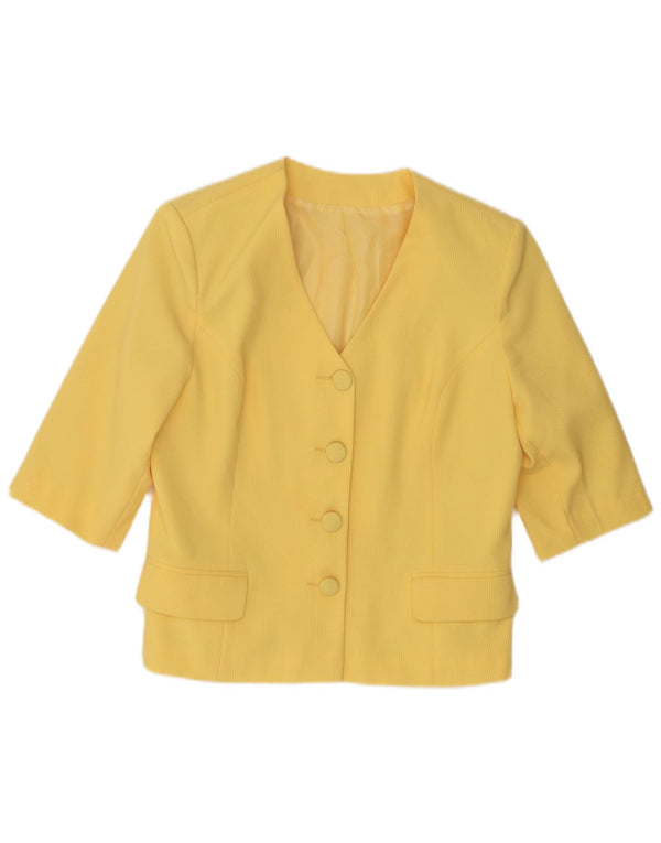 Jaqueta blazer feminina vintage de manga curta com 4 botões Reino Unido 12 amarelo médio