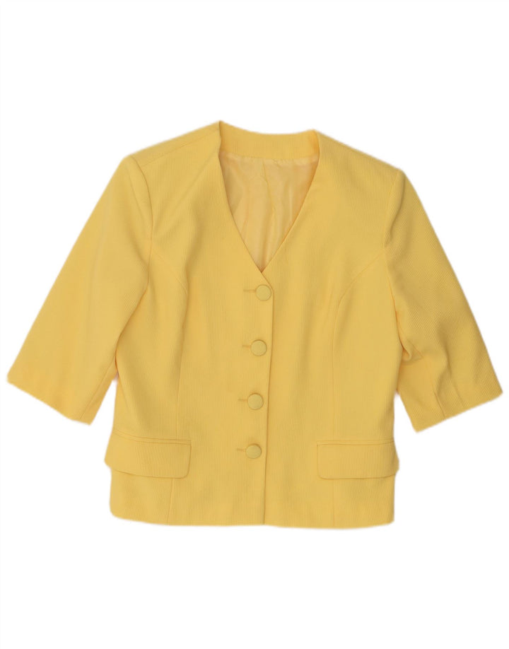 Jaqueta blazer feminina vintage de manga curta com 4 botões Reino Unido 12 amarelo médio