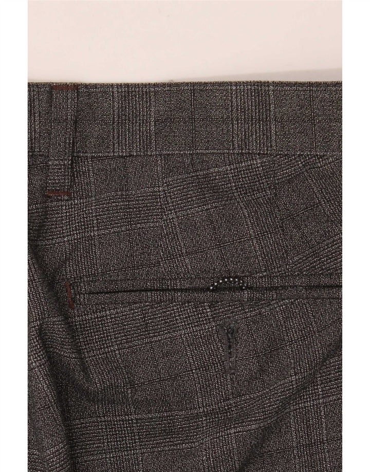 Calça masculina de terno slim Ted Baker W32 L30 poliéster xadrez cinza