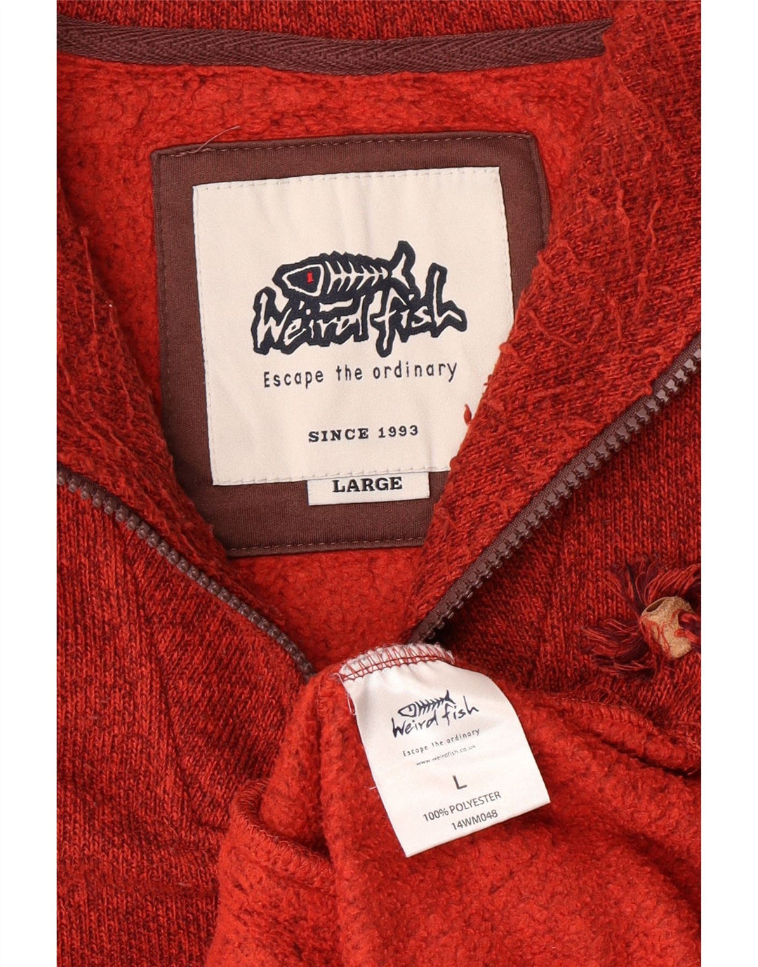 Moletom masculino com zíper e pescoço estranho peixe grande poliéster manchado vermelho