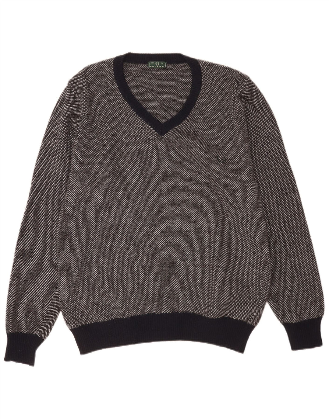 Suéter masculino Fred Perry com decote em V grande lã manchada azul marinho