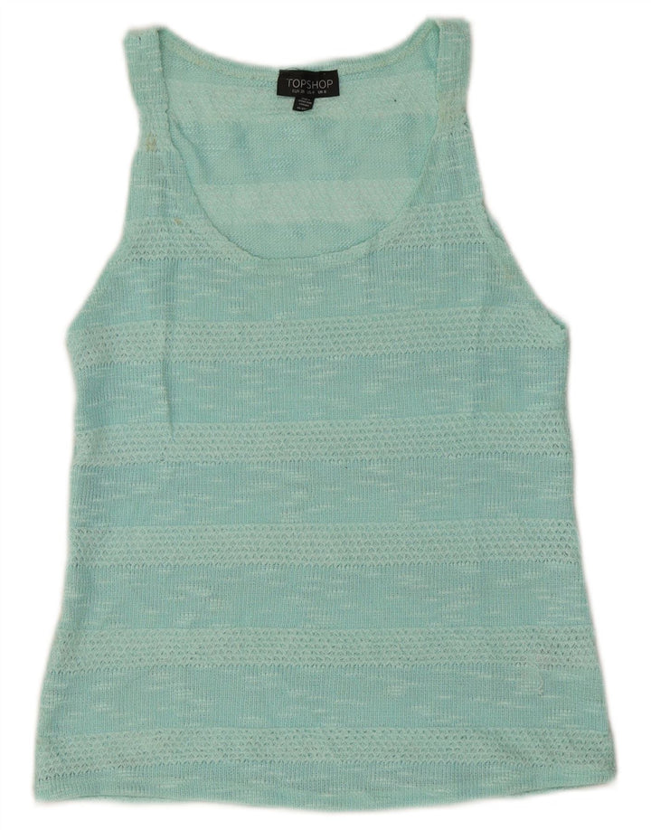 Colete feminino Topshop Top UK 8 poliéster listrado turquesa pequeno