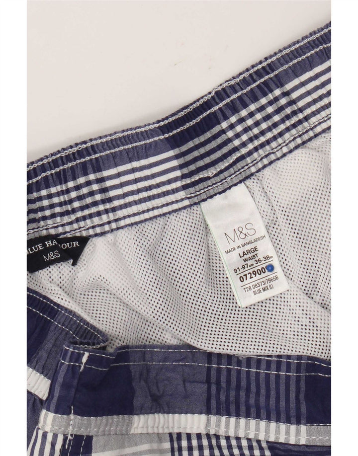 Shorts de natação masculino Marks & Spencer Blue Harbor grande algodão xadrez azul