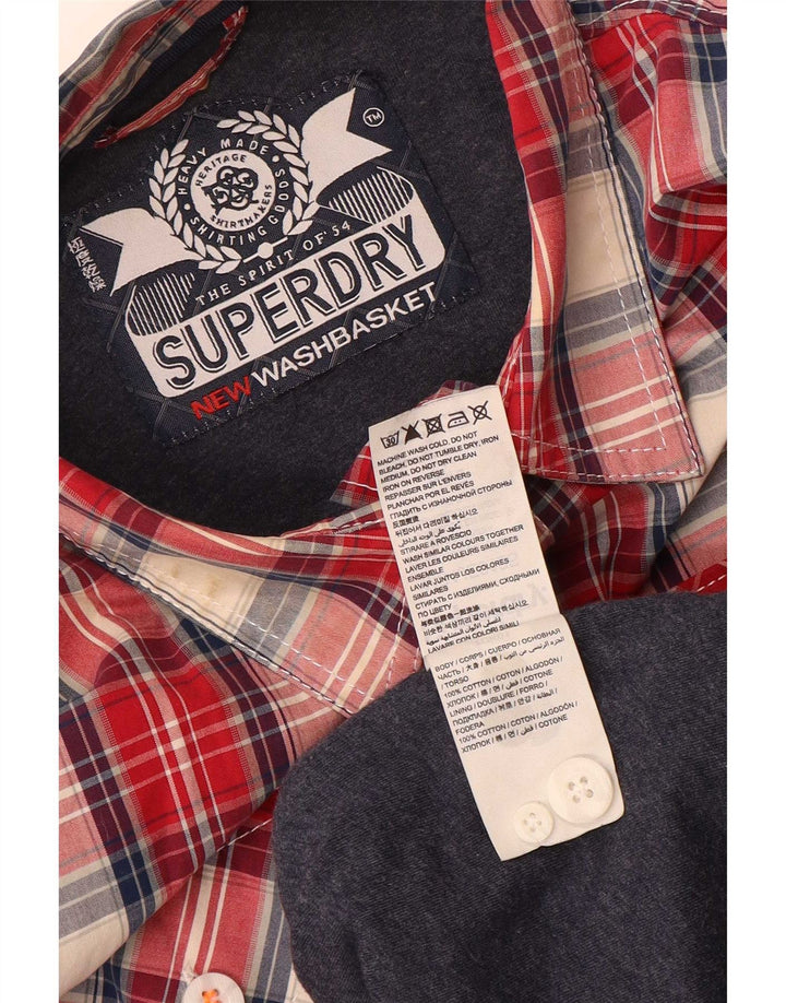 Camisa masculina Superdry de algodão xadrez vermelho médio