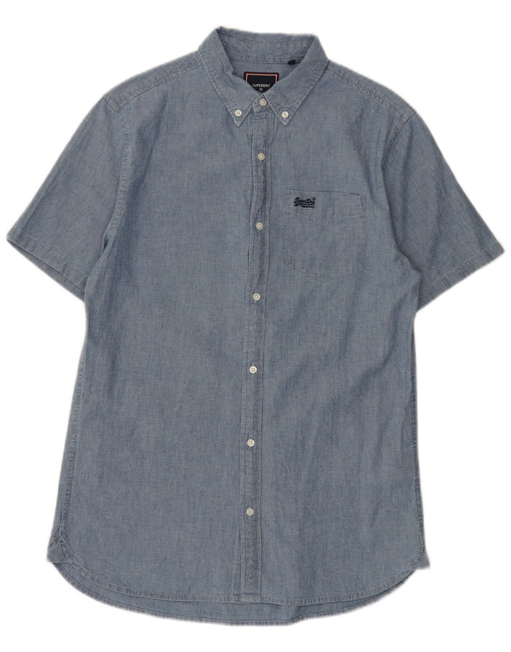Camisa masculina Superdry de manga curta pequena azul algodão