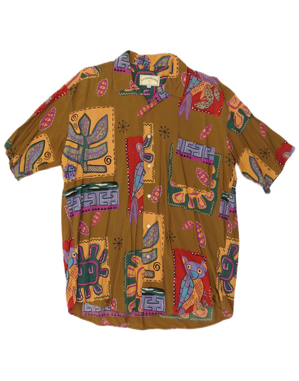 Camisa masculina vintage abstrata padrão manga curta tamanho 18 2XL cáqui