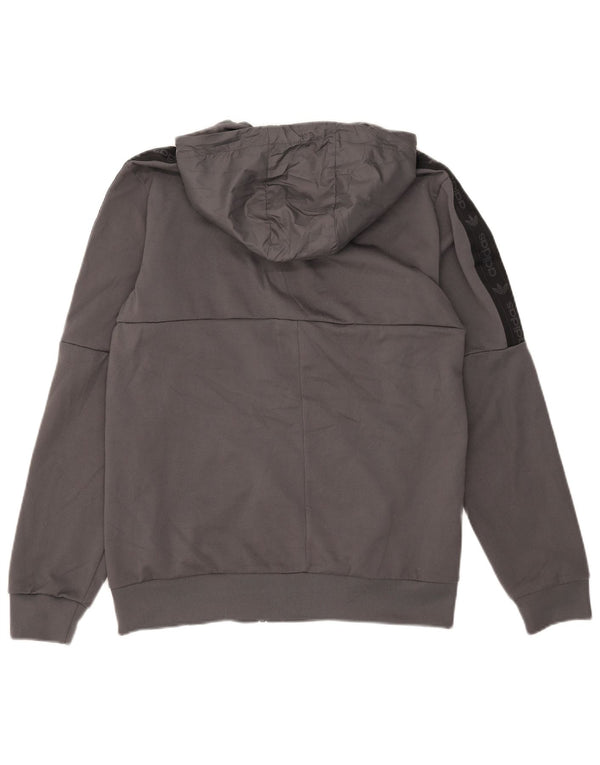 Adidas masculino zip moletom com capuz médio cinza colorblock poliéster
