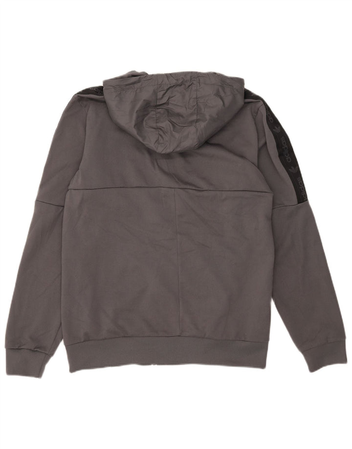 Adidas masculino zip moletom com capuz médio cinza colorblock poliéster