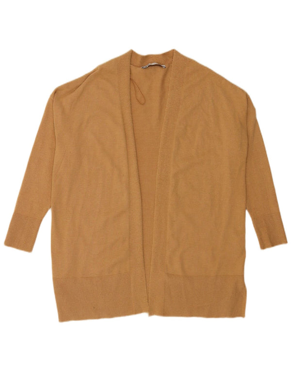 Zara Suéter cardigã feminino aberto manga 3/4 Reino Unido 10 pequeno bege viscose