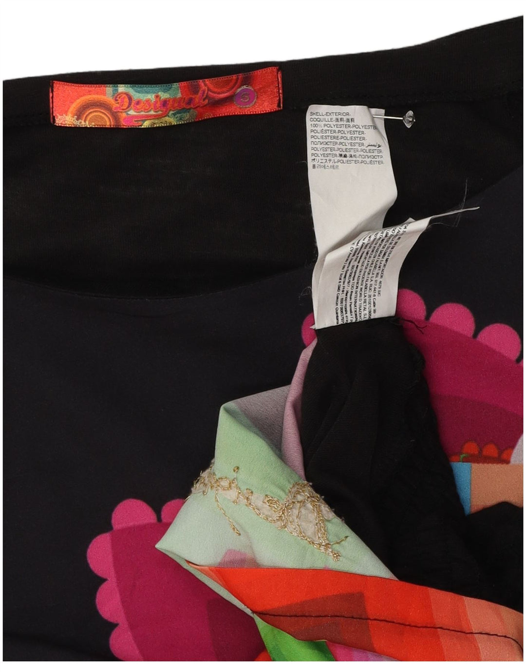 Desigual Top feminino com estampa oversized sem ombros Reino Unido 10 pequeno preto