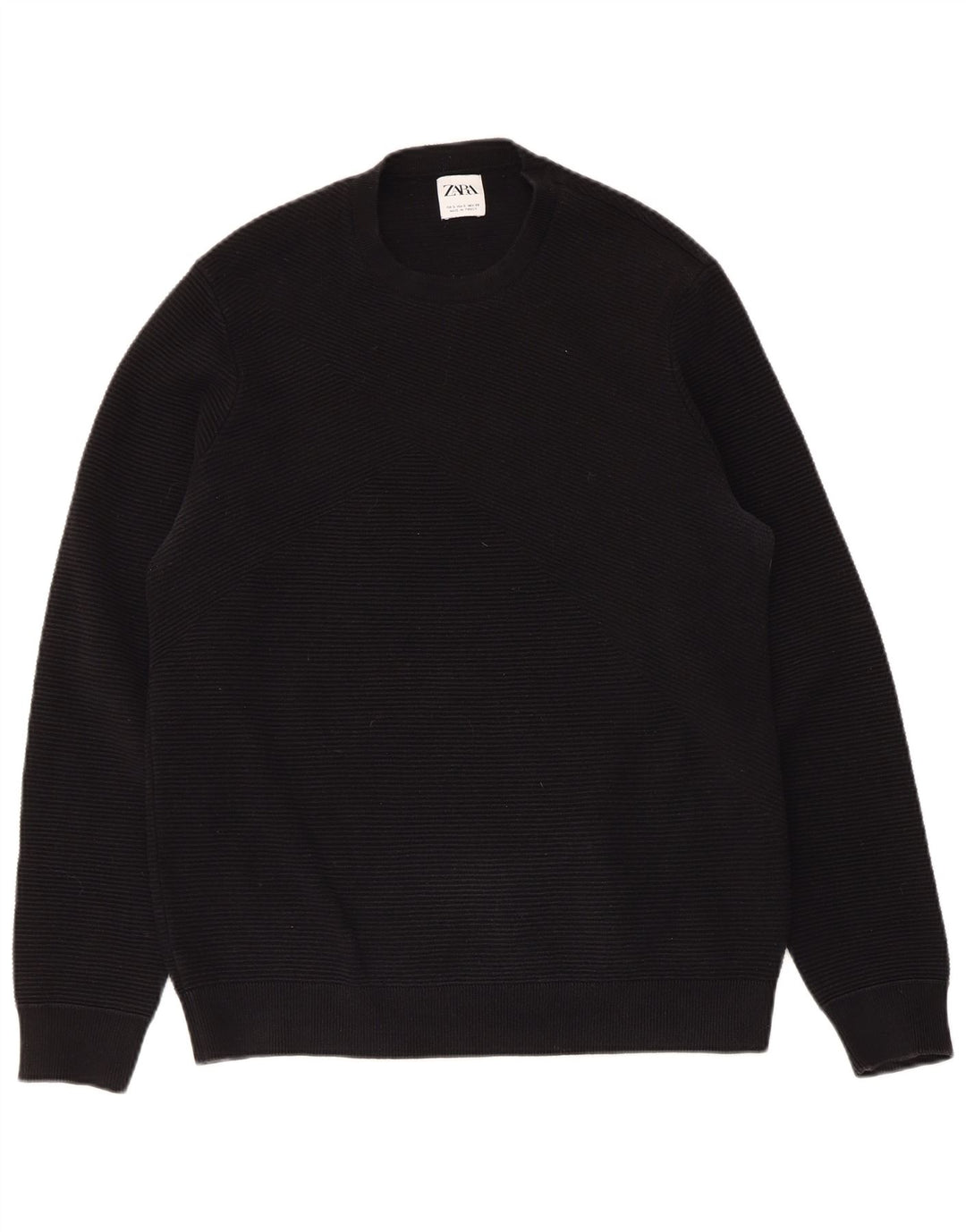 Suéter masculino ZARA com gola redonda, pequeno algodão preto