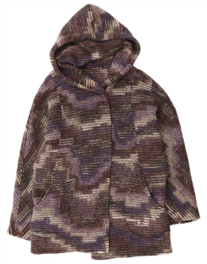 Sobretudo aberto com capuz feminino vintage Reino Unido 12 camuflagem multicolorida média