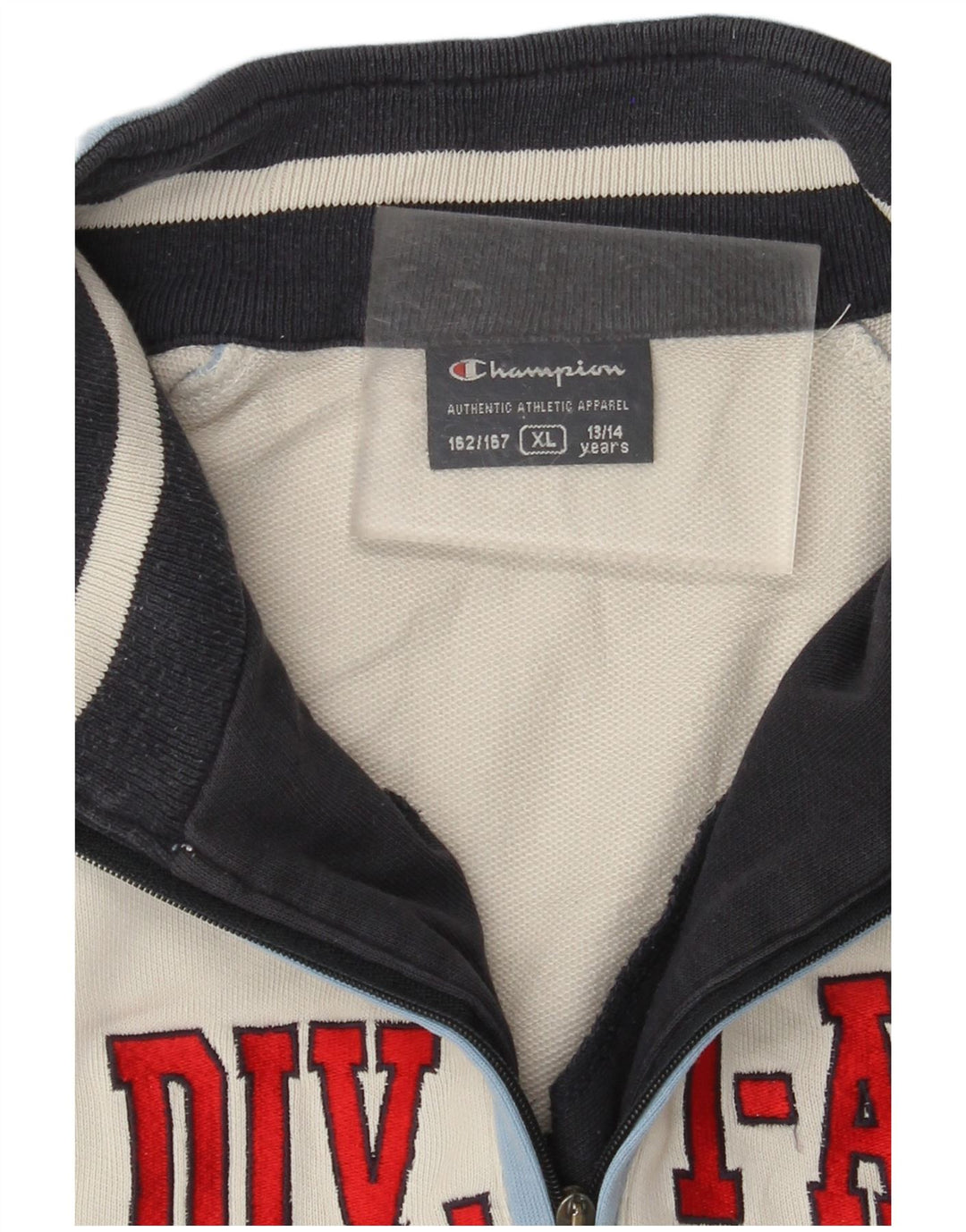 CHAMPION Meninos moletom gráfico jumper 13-14 anos XL branco colorblock