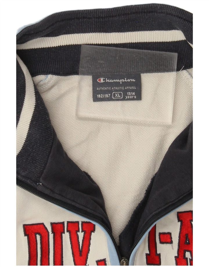 CHAMPION Meninos moletom gráfico jumper 13-14 anos XL branco colorblock