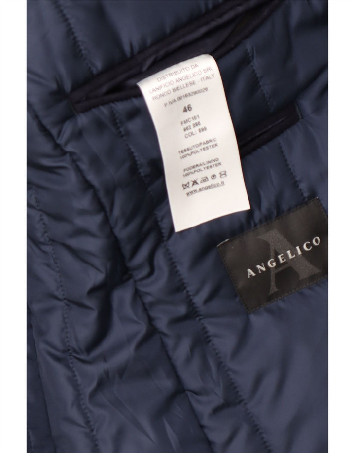 Angelico Jaqueta masculina Longline 3 botões Blazer IT 46 pequena azul marinho