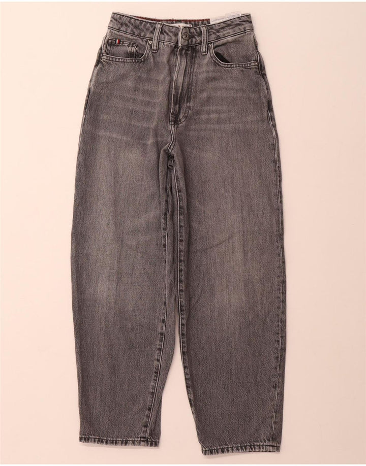 TOMMY HILFIGER Calça jeans feminina Eva cintura alta cônica W25 L25 algodão cinza