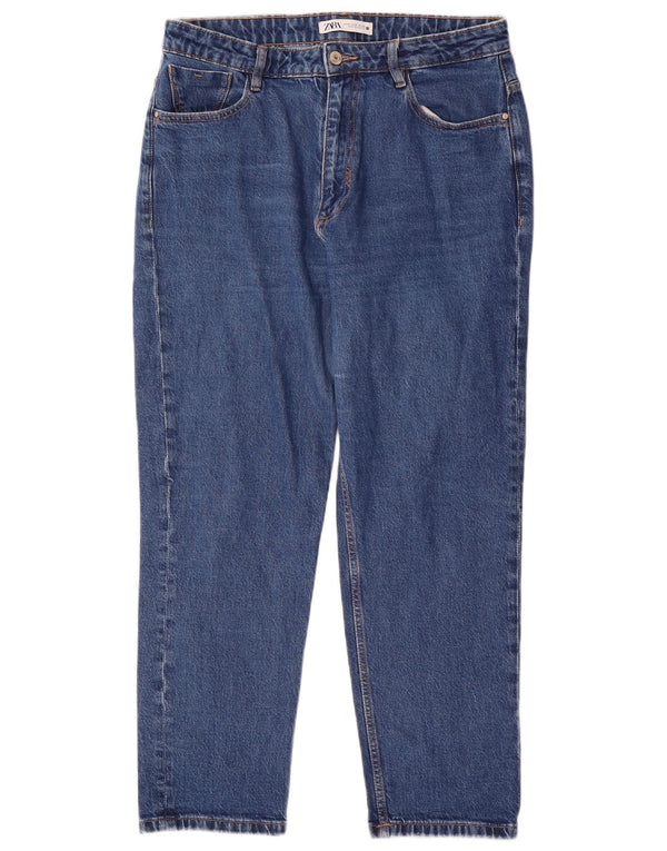 Zara Jeans Cônicos Femininos EU 44 XL W34 L27 Azul Algodão