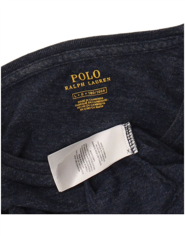 Top masculino RALPH LAUREN de manga comprida grande algodão manchado azul marinho
