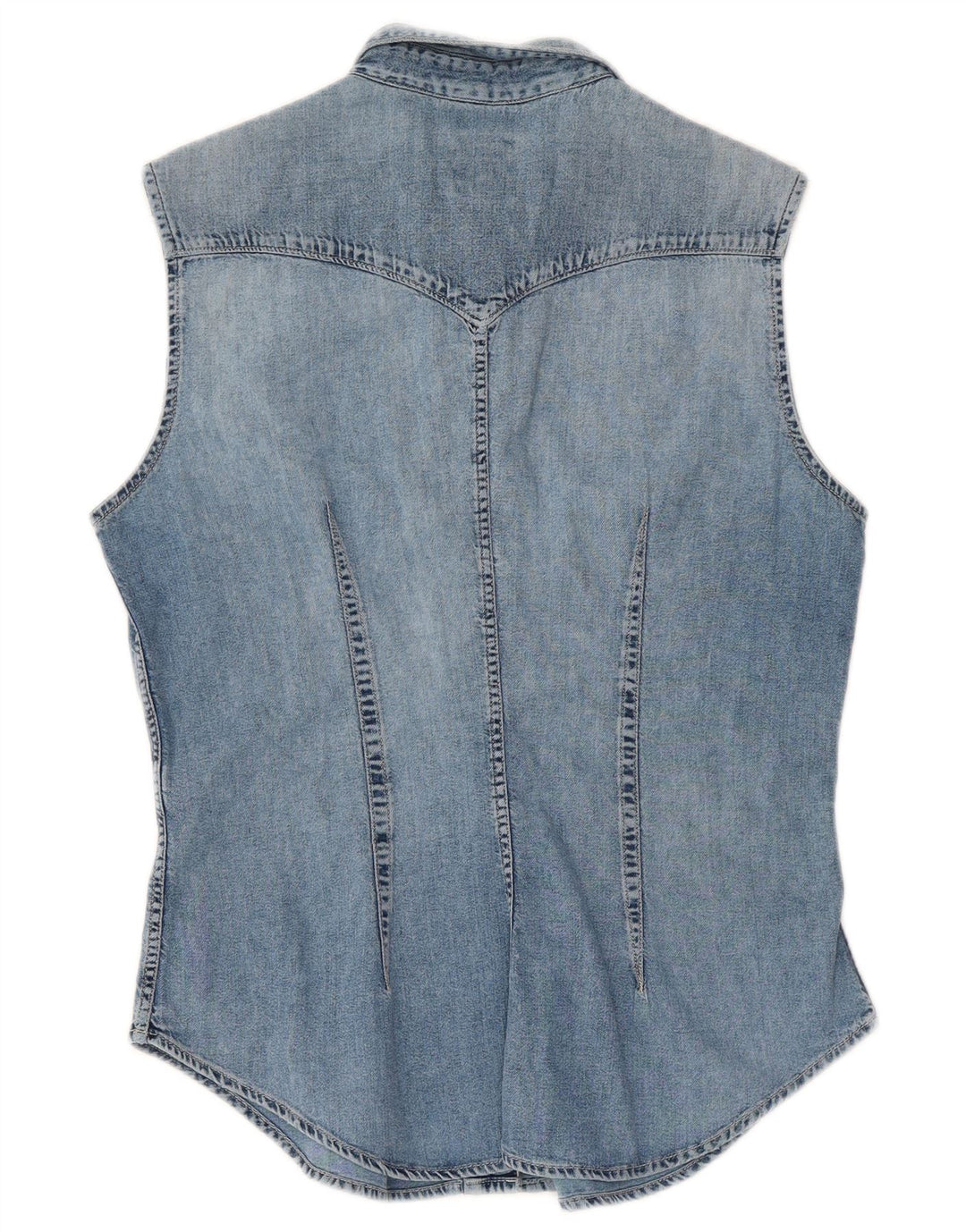 Camisa jeans feminina sem mangas Rifle UK 14 algodão azul médio