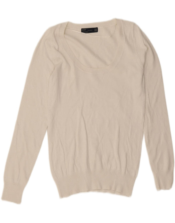 Suéter feminino Zara com gola canoa UK 6 XS algodão branco