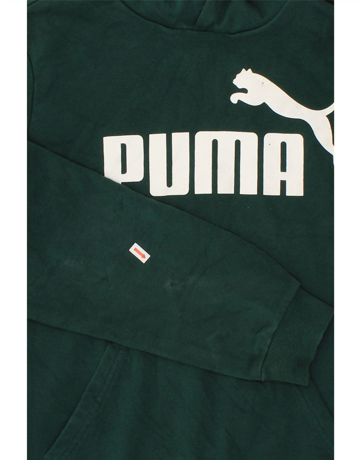 PUMA Boys Graphic Hoodie Jumper 13-14 Years Green Cotton Vintage Puma and Second-Hand Puma from Messina Hembry 