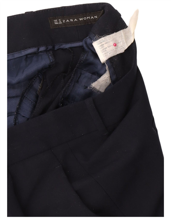 Calça feminina Zara Slim Suit médio W28 L26 azul marinho poliéster