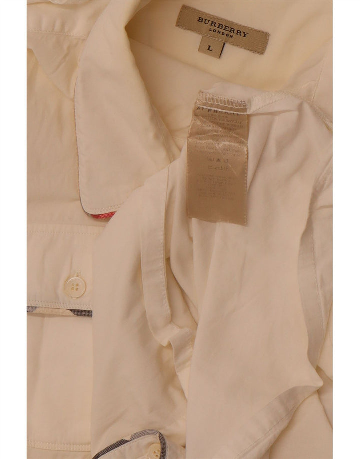 Camisa militar feminina sem mangas BURBERRY Reino Unido 14 grande algodão branco